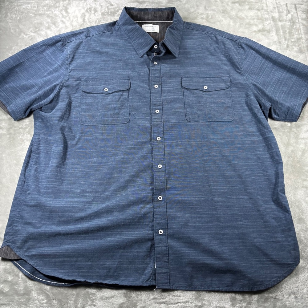 Paper Denim & Cloth Mens 4X Blue Short Sleeve Button Down Stretch Shirt